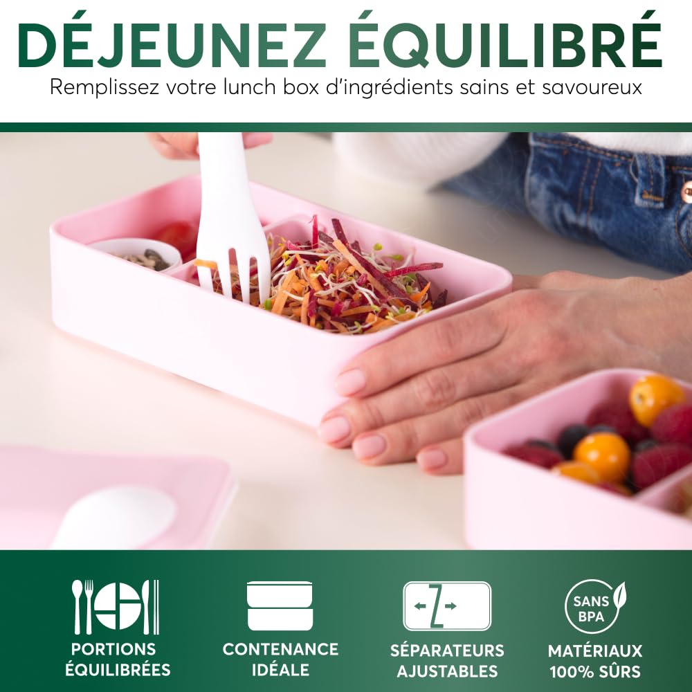 Umami Bento Lunch Box, Couverts & 2 Pots à Sauce Inclus, Boîte à Lunch Étanche, Lunchbox Adulte, Micro-Ondable Boîte Repas Compartimentée