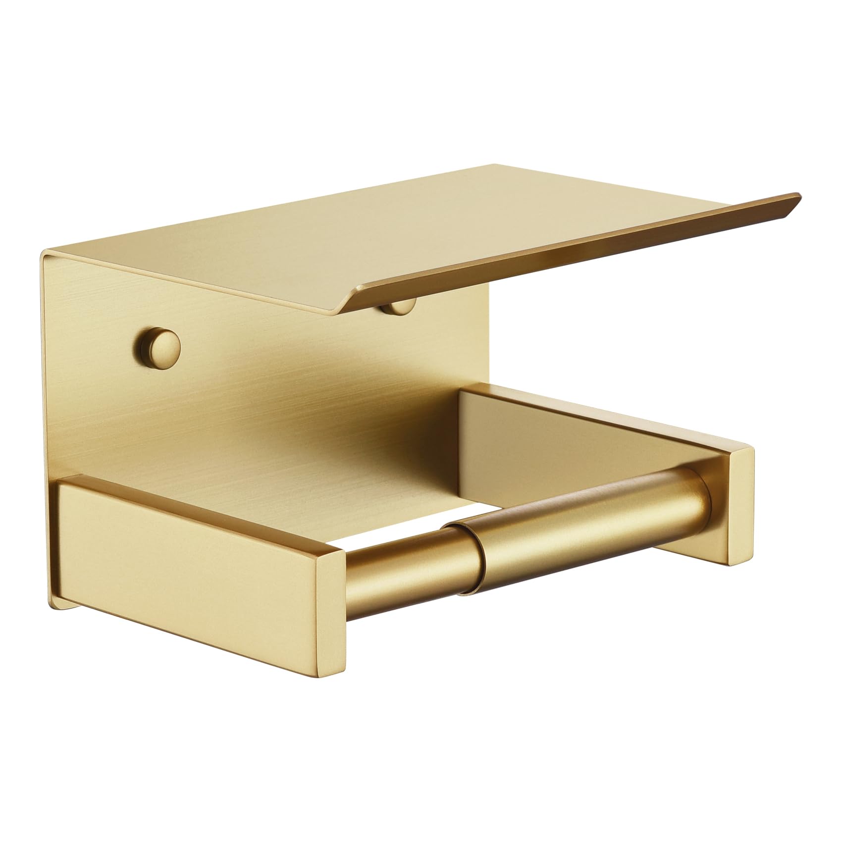 KOKOSIRI Roll Paper Holder Spring Loaded Tissue Paper Holder Bathroom Toilet Roll Holder with Shelf Wall Mounted Stainless Steel Brushed Gold B2012BG