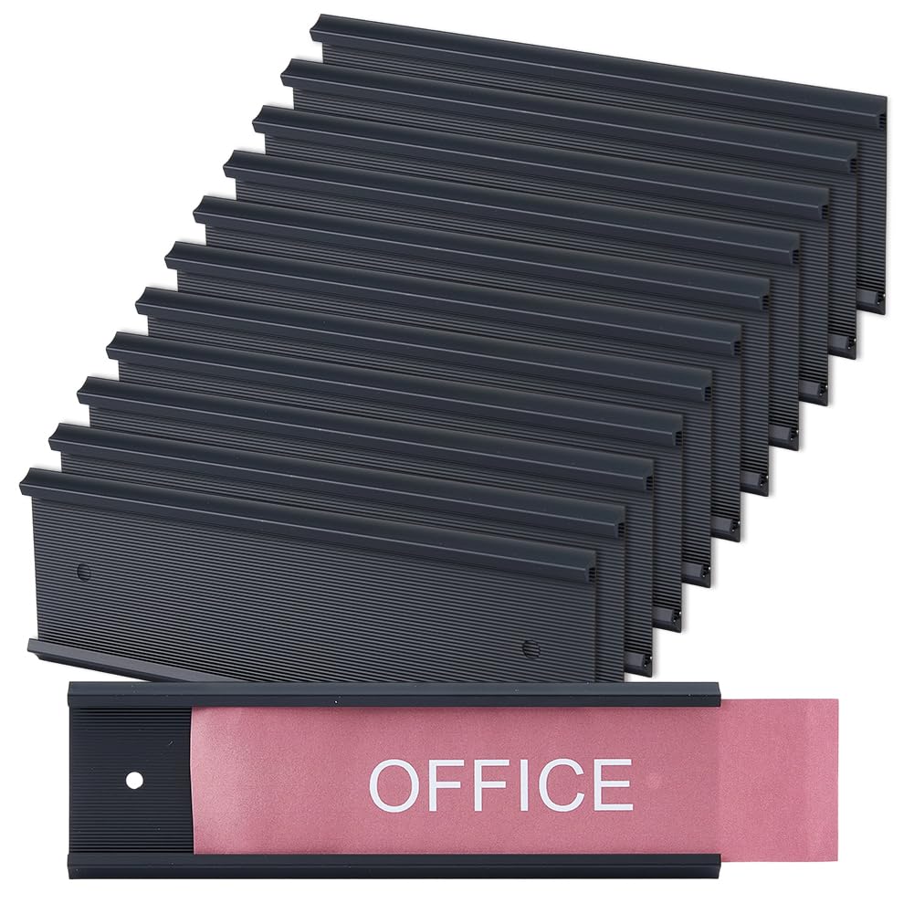 DICOSMETIC 12Pcs Aluminum Name Plate Holders Wall Mounted Name Plate Display 7.87x2.36x0.24 Inch Black Metal Small Door Sign Holder for Office Business Meeting Room