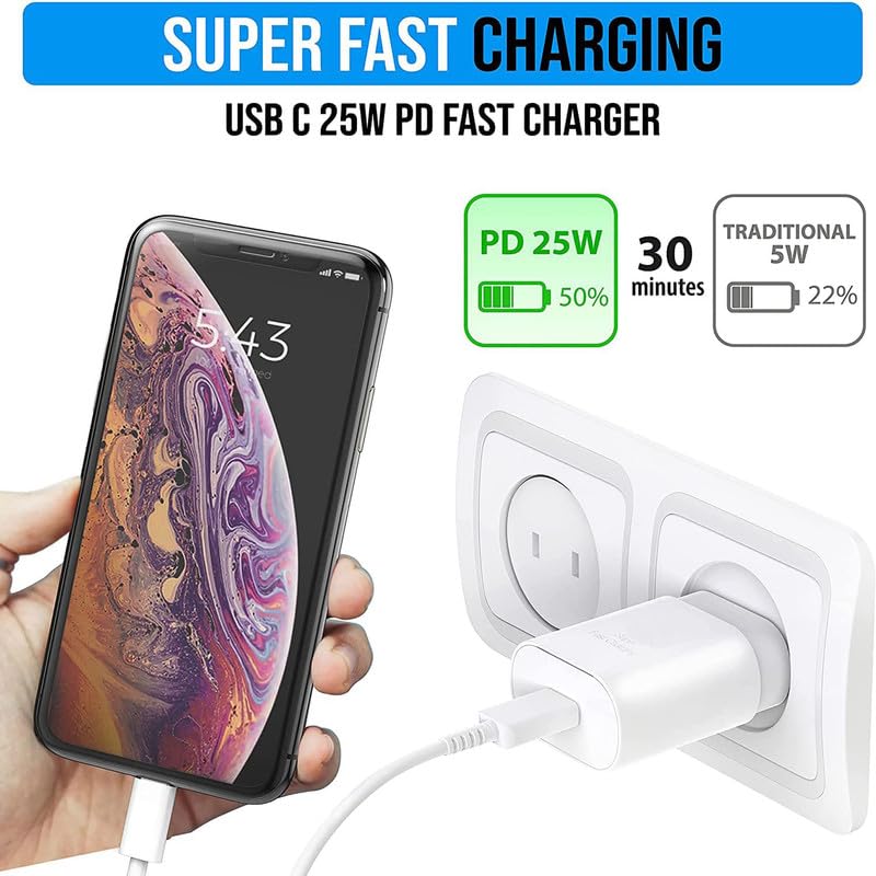 Image of 25W Type-C Super Fast Charger Compatible for Samsung Galaxy S23 Ultra /S23 /S23 Plus /S22 Ultra /S21 Fe 5GMobile Phone Charging True PD Adapter [Quick Charge] Adaptive Wall Charger - 25 Watt (White)