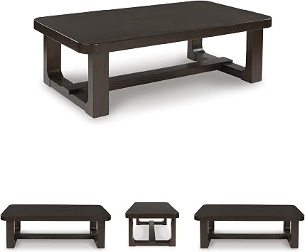 Signature Design by Ashley Modern Wood Rectangle Coffee Table, Dark Brown