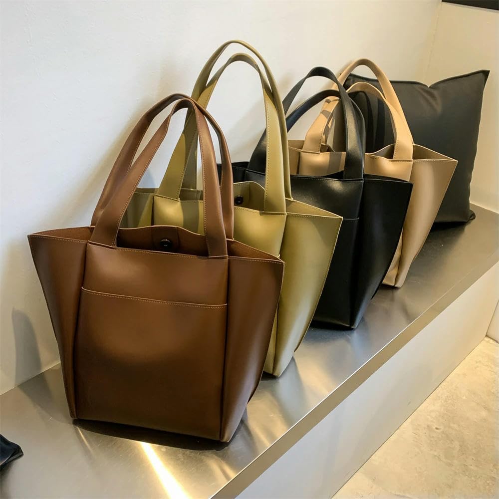 Bolso de Mano Informal de Piel Suave Mujer, de Color Liso, de Gran Capacidad, con un Solo Hombro y Bolsillo Exterior