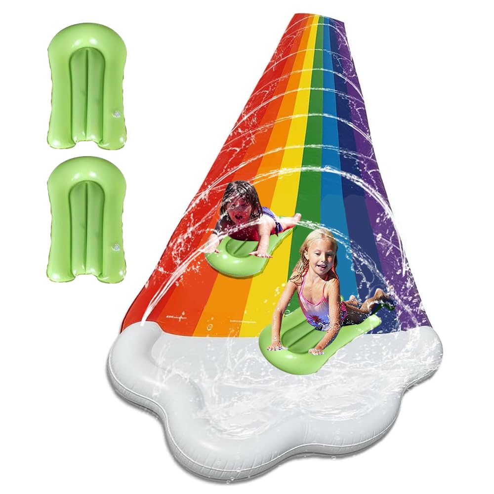 Wasserrutsche Garten 480x140cm Doppelte Wasserrutschmatte mit Bodyboards Wasserspielzeug mit Eingebautem Sprinkler
