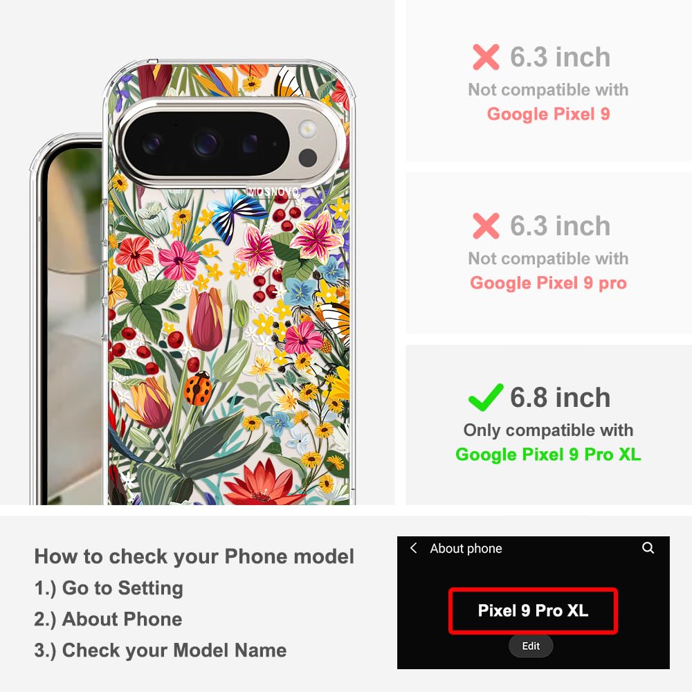 MOSNOVO Case for Google Pixel 10 & Pixel 10 Pro, [Buffertech 6.6ft Military-Grade Drop Protection] [Anti Peel Off Tech] Clear TPU Bumper Phone Case Cover Design - Cute Cherry — view 342