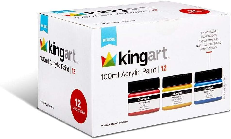 KINGART 5060-12 100ml Jars, Set of 12 Vivid Colors Acrylic Paint, Assorted 12 Piece