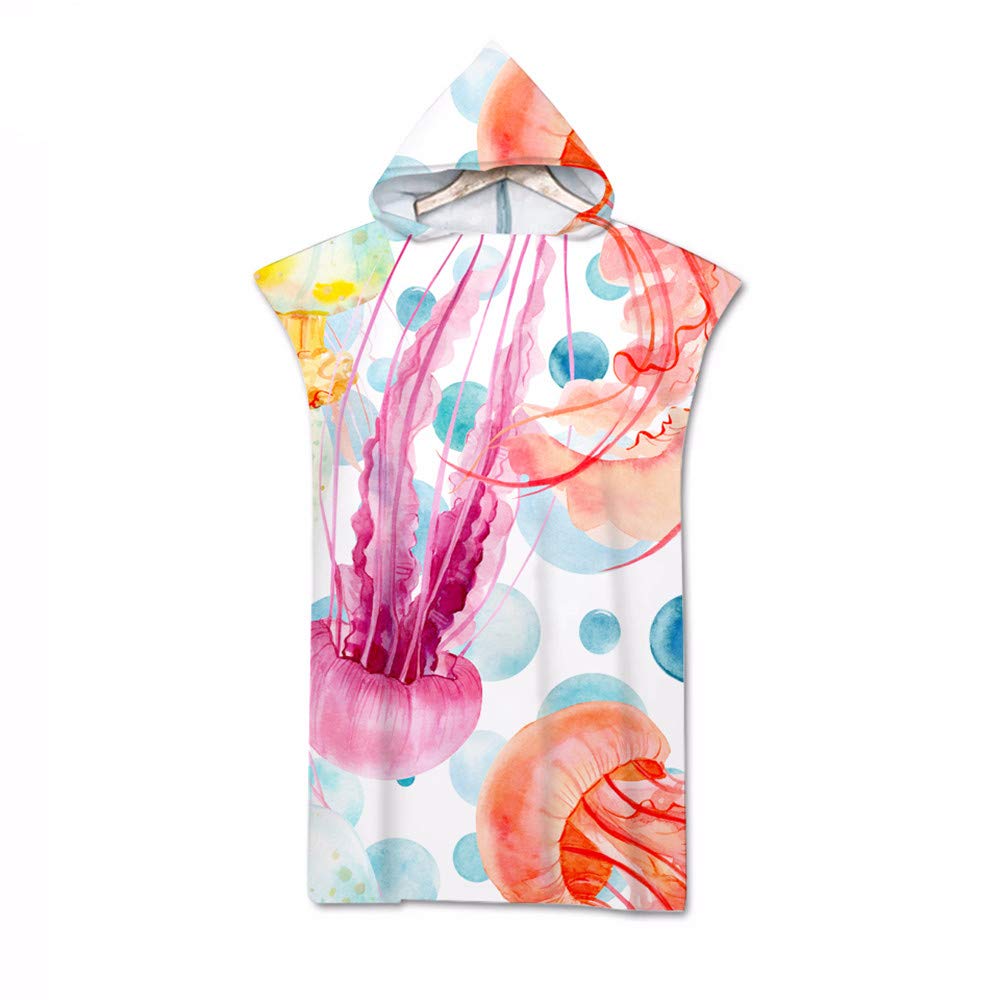 Surwin Hooded Changing Robe Adult Surf Poncho Towel, Beach Towel Surfing Swimming Robe Light Weight Compact Microfibre Changing Wetsuit for Women and Men (70 * 110cm,Pink jellyfish)