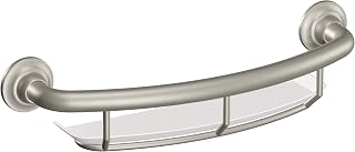 Moen Home Care Bathroom Safety 16 Inch Handicap Grab Bar for Bathtub and Shower with Storage Shelf, Elderly Assistance Product, Brushed Nickel, R2356DBN