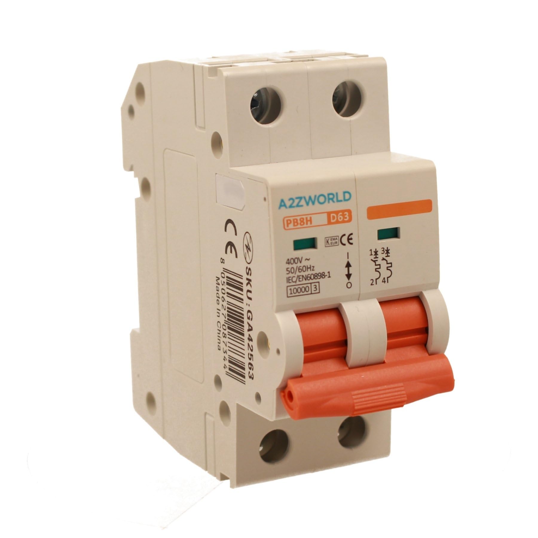 Interruptor magnetotérmico curvo D 63A D63, bipolar 2P 10kA, 2 módulos DIN 220 V AC, certificado IEC60898-1, serie profesional PB8H