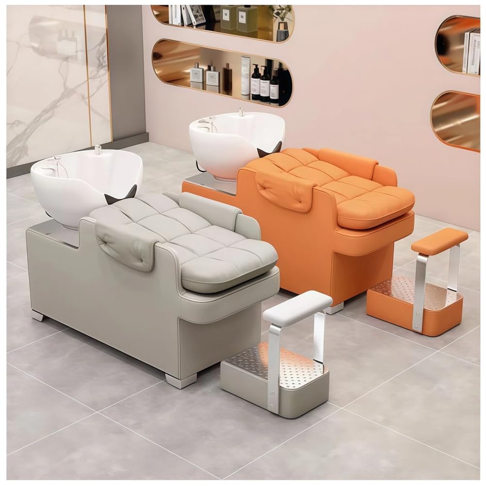 Leżak do salonu z czarną ceramiczną umywalką z powłoką ze sztucznej skóry, podnóżkiem i tapicerką, praktyczne akcesoria do spa i golenia