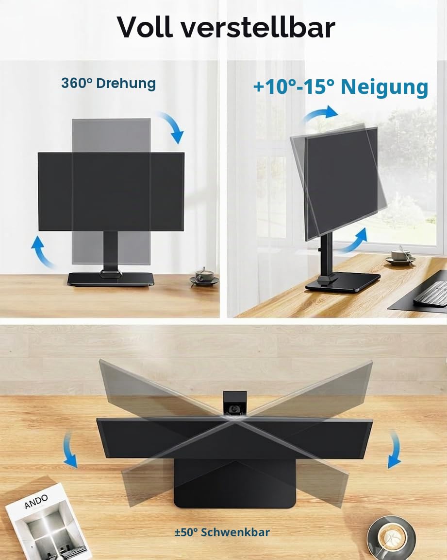 HUANUO Monitor Ständer, Freistehende Monitorständer Höhenverstellbar 13 bis 34 Zoll, bis zu 20kg Kapazität, 5 Höhenoptionen, Drehbarer Bildschirm Ständer 360° Schwenkung, VESA 75x75mm/100x100mm Gaming