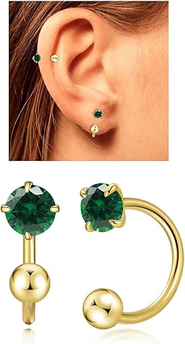 Miniatura 29 de Huggie - Aretes de medio aro para mujer y niña, pequeños aretes de cartílago, aretes de tuerca con piedra natal para mujer, hipoalergénicos, aretes