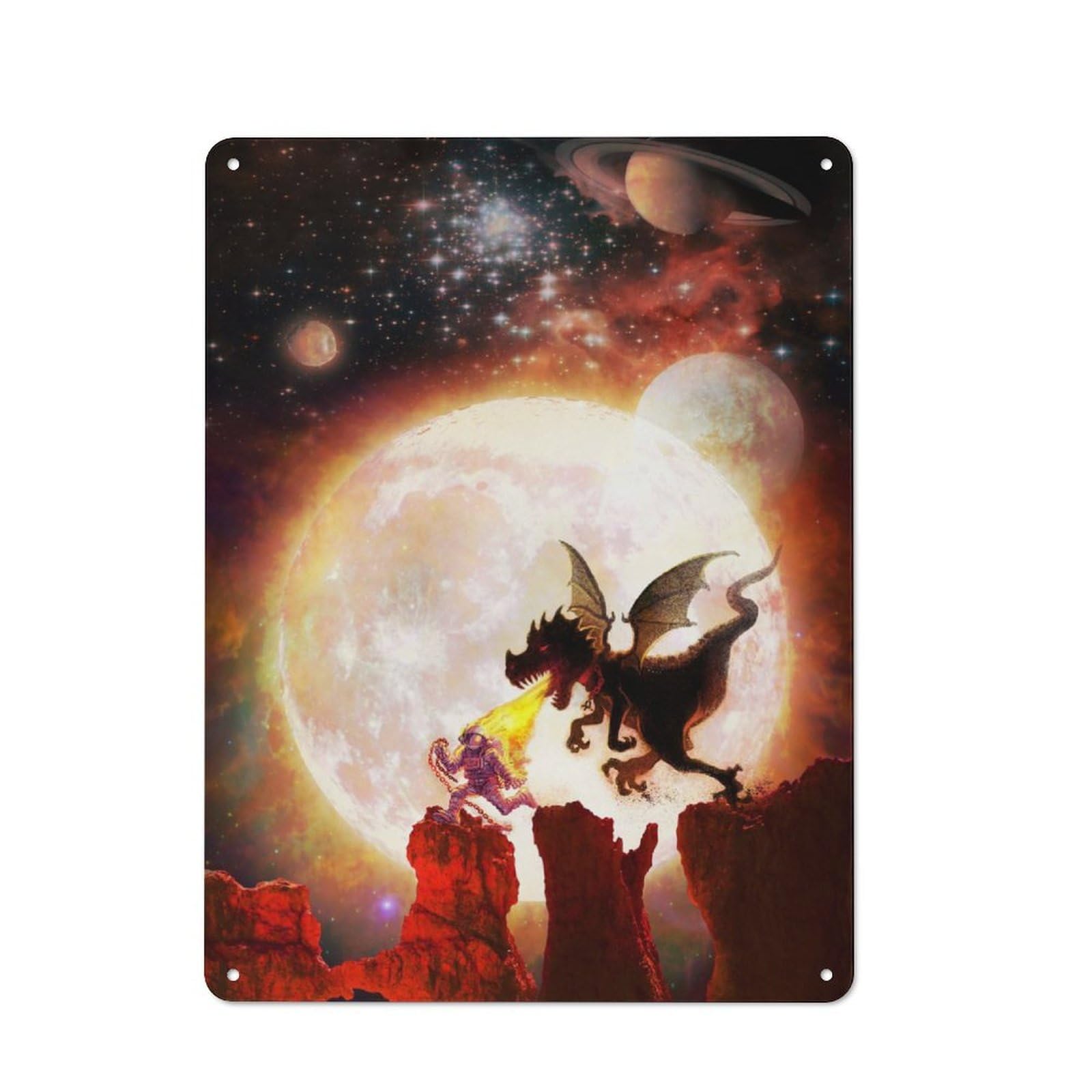 Junmoney Astronaut Dragon Run Vintage Tin Sign 40X30cm With For Home Office Or Studio, For Home Office Decor Fans Refreshing A Room In Autumn