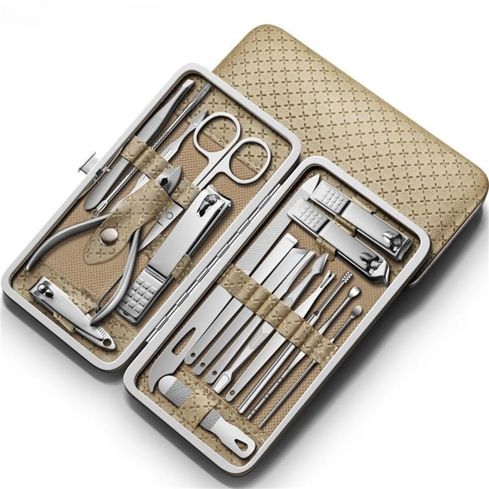 Kit de manucure 19 en 1 en Acier Inoxydable, Coupe-Ongles et pédicure, Coupe-Ongles incarnés, Rouge (doré)