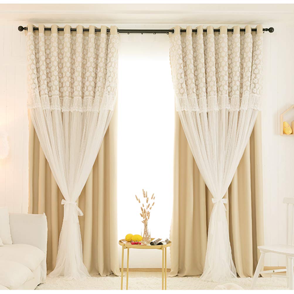 Rideau occultant double couche tulle et voilage blanc pour chambre de fille et salon cosy