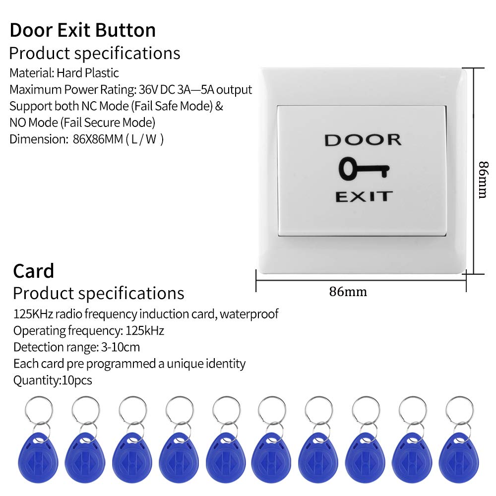 Dongyang Kit de système de contrôle d'accès de Porte avec Clavier RFID 180 kg Serrure magnétique + Source d'alimentation + 10 pièces de Porte-clés Set Complet