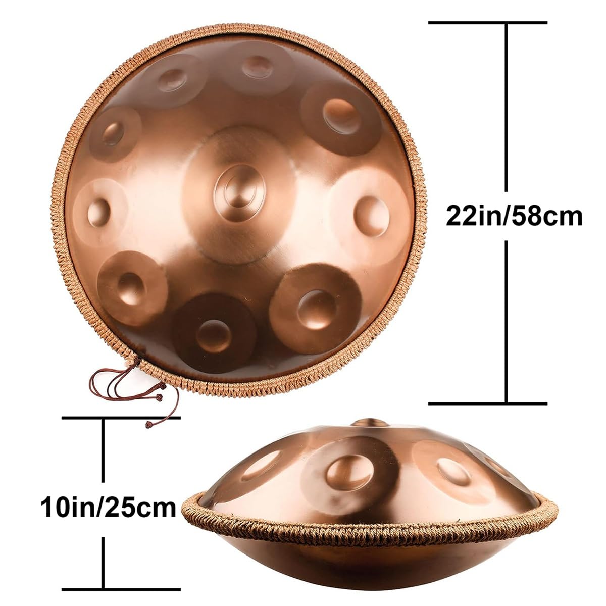 Tamburo in acciaio Handpan 432Hz/440Hz 10 note 22 pollici tamburo in acciaio per handpan in re minore(Nero,440Hz)