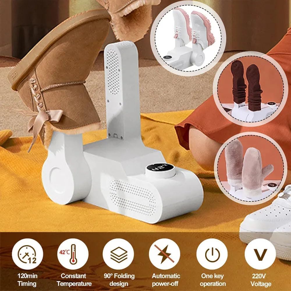 Secador de zapatos portátil con control de temperatura ajustable, temporizador de retardo de 24 horas y apagado automático para zapatos, guantes, sombreros, calcetines y botas de esquí