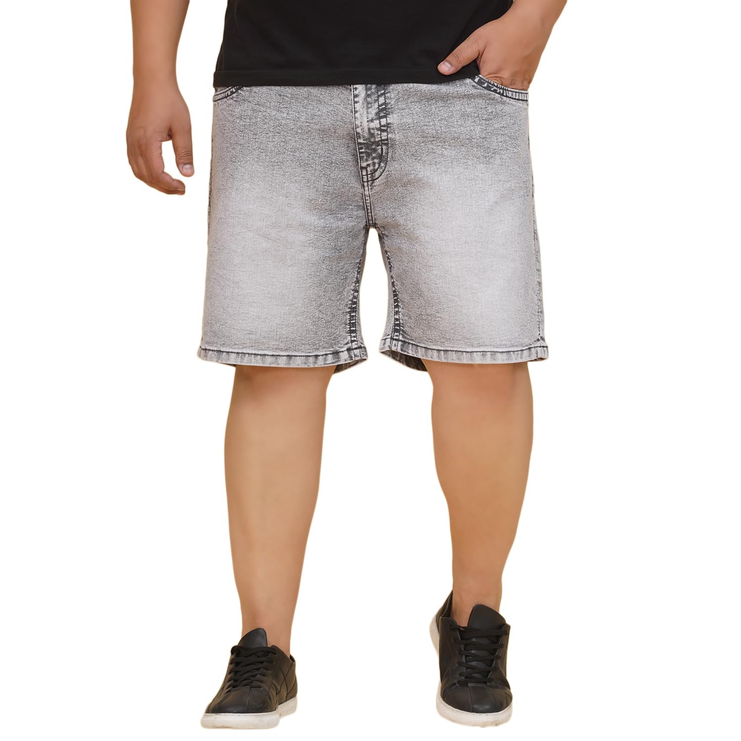 john pride Plus Size Men Regular Fit Mid-Rise Stretchable Grey Denim Shorts (JPSOD13030_Grey)-picture-33