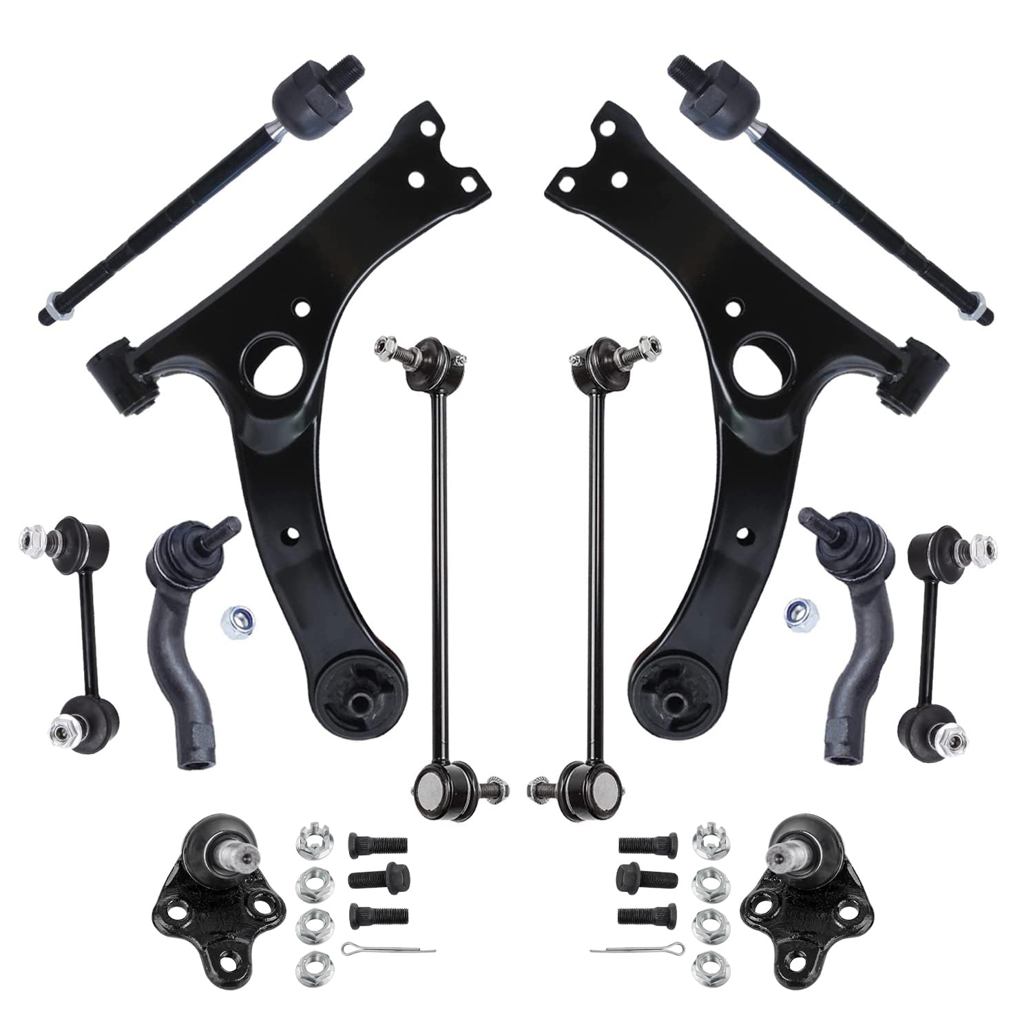 Detroit Axle - 12pc Front End Control Arms Kit for 01-05 Toyota Rav4, Lower Control Arms Tie Rods Lower Ball Joints Front and Rear Stabilizer Sway Bars 2001 2002 2003 2004 2005 Replacement