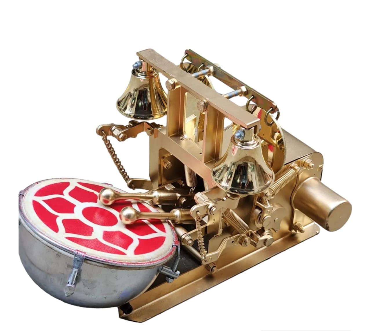 Fully Automatic Electric Mini Aarti Machine with Nagara & 2 Bells & 2 Zalar(Golden Colour) 6 inch Size for Home/Temple Satsang/Pooja Room With Charger