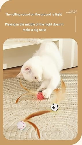 Miniatura 4 de Juego de bolas interactivas de juguete para gatos 2025  Juguetes elásticos para mascotas con plumas naturales, bolas rodantes de silicona para gatos