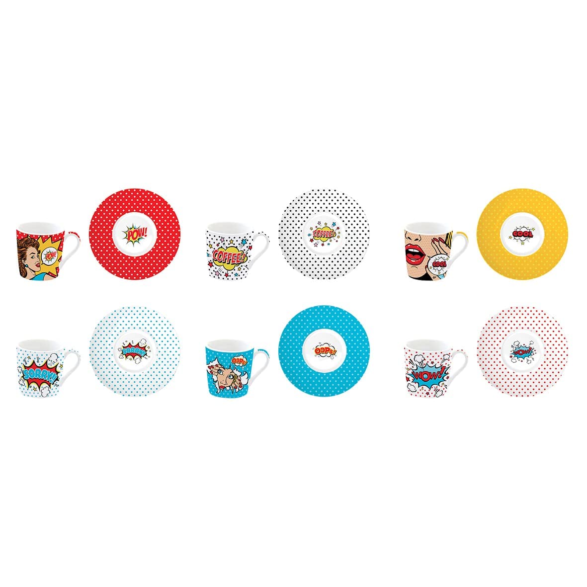 EASY LIFE Set 6 tazzine Espresso 100 ml con piattini Pop Art