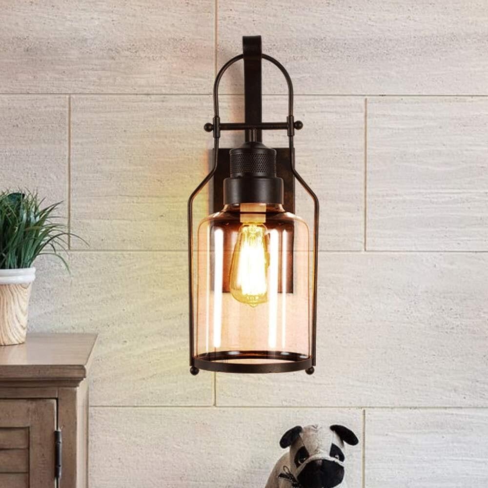 Lampa Ogrodowa,Lampy Metalowy Kinkiet Zewnętrzny, Lampa Ścienna W Stylu Industrialnym, Latarnia Ścienna, Klosz Z Przezroczystego Szkła, Lampa Ścienna Na Werandę I Podwórko Oprawa Ogrodowa