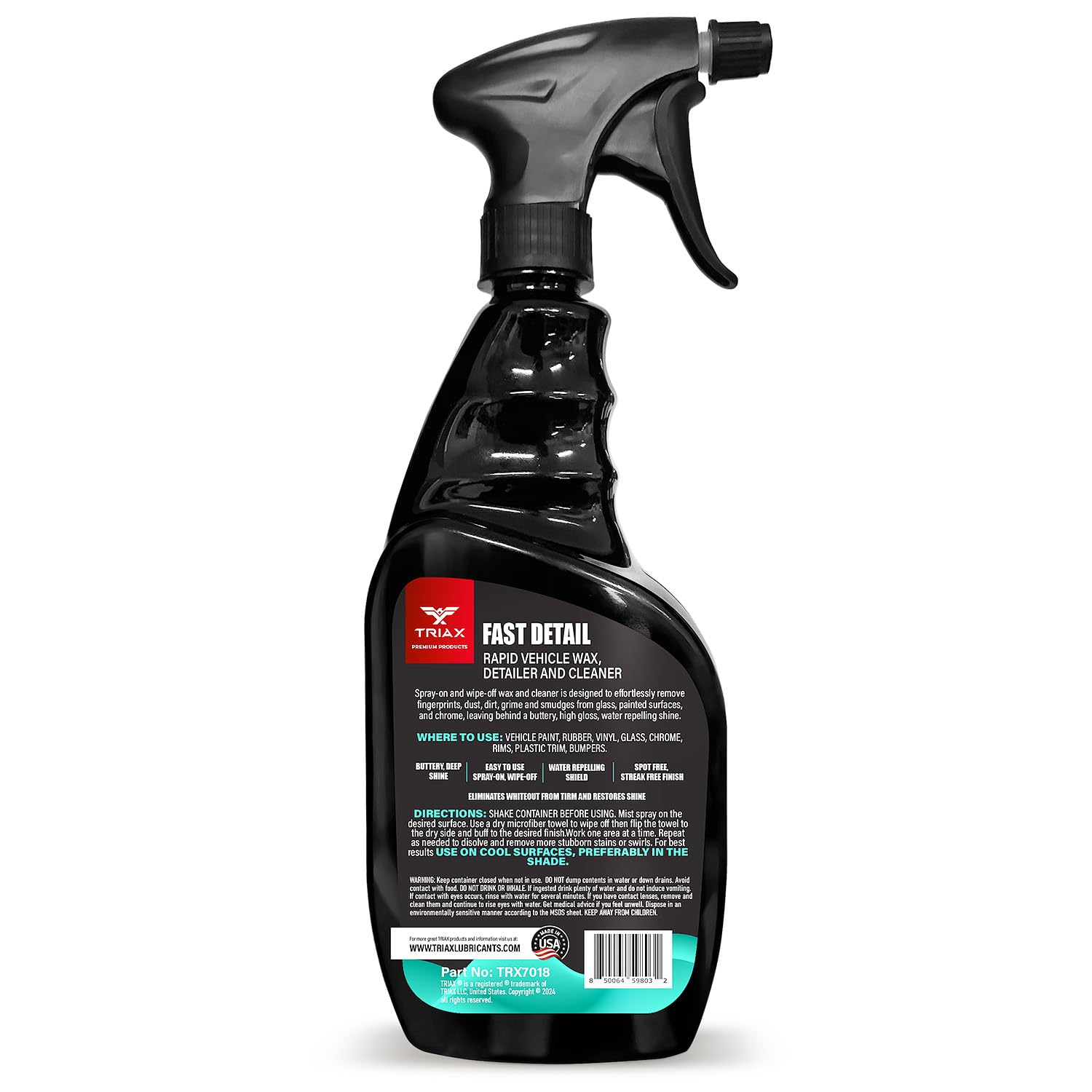 TRIAX Fast Detail Rapid Car Wax and Cleaner, High Gloss Vehicle Detailer for Paint, Glass, Chrome, Rubber, Vinyl, Rims, Plastic Trim, and Bumpers (23 Ounce)