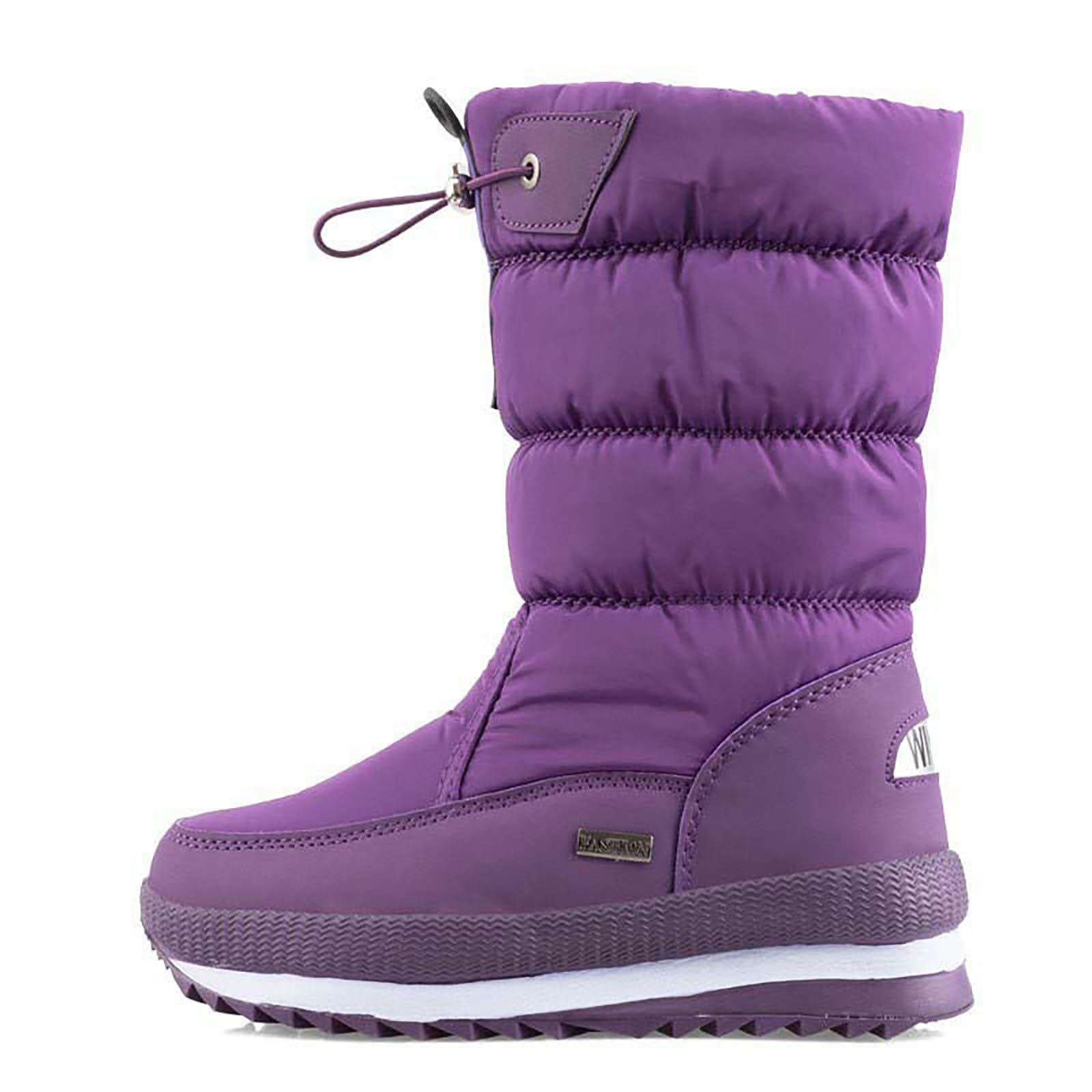 Waterproof Boots Women Lightweight Cold Weather Mid-Calf Slip On Boots Western Zip Up Booties Insulated Womens Winter Shoes