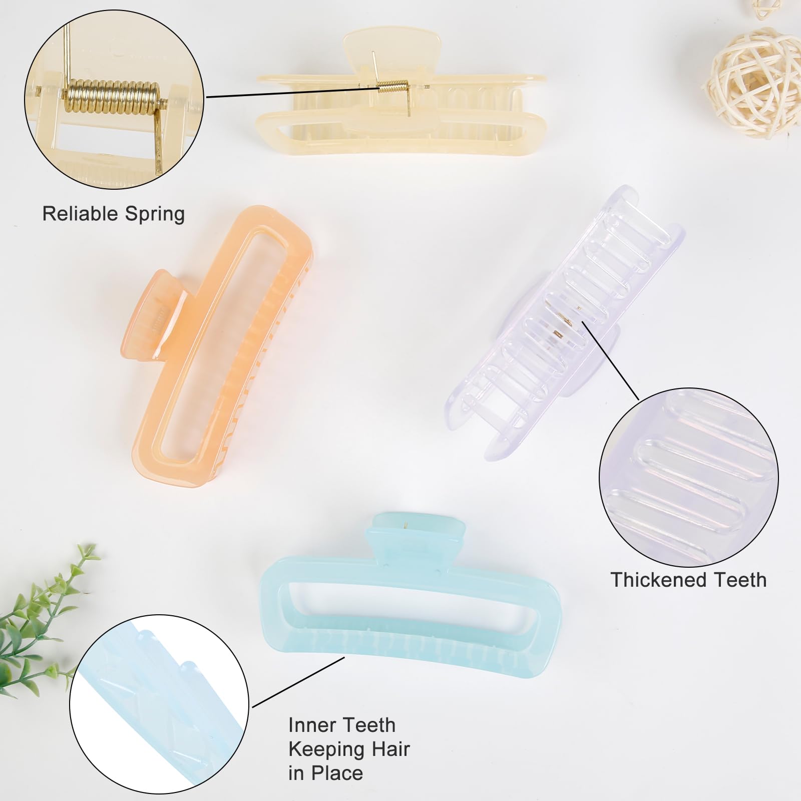 Pinzas extragrandes de 5 pulgadas para mujer, pinzas redondeadas irrompibles para cabello grueso, agarre fuerte, antideslizante, accesorios para el cabello XL para mujeres y adolescentes