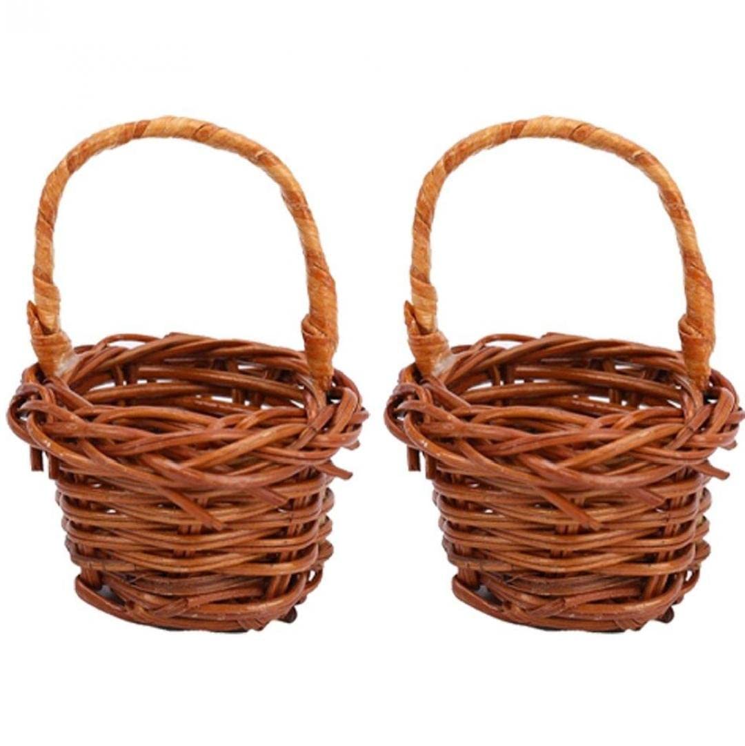 Casiler Brown 2 Pcs Mini Woven Baskets With Handles Miniature Fairy Garden Decoration Handwoven Flower Basket For Dollhouse Accessories