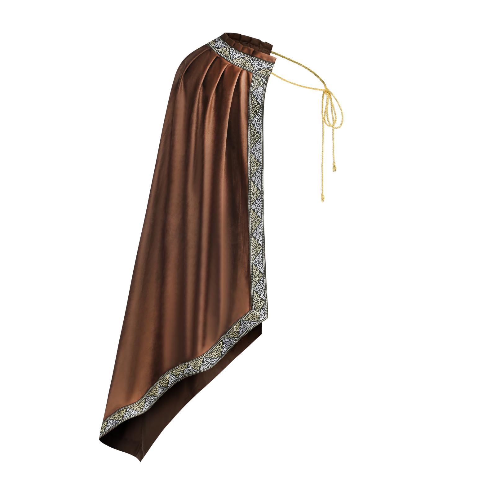 HAPNBCELE Men's Medieval Cape Half-Shoulder Cloak, Halloween Warrior Knight King Costume LARP Renaissance Fair Party Cosplay (Brown, 130cm/51.18“)
