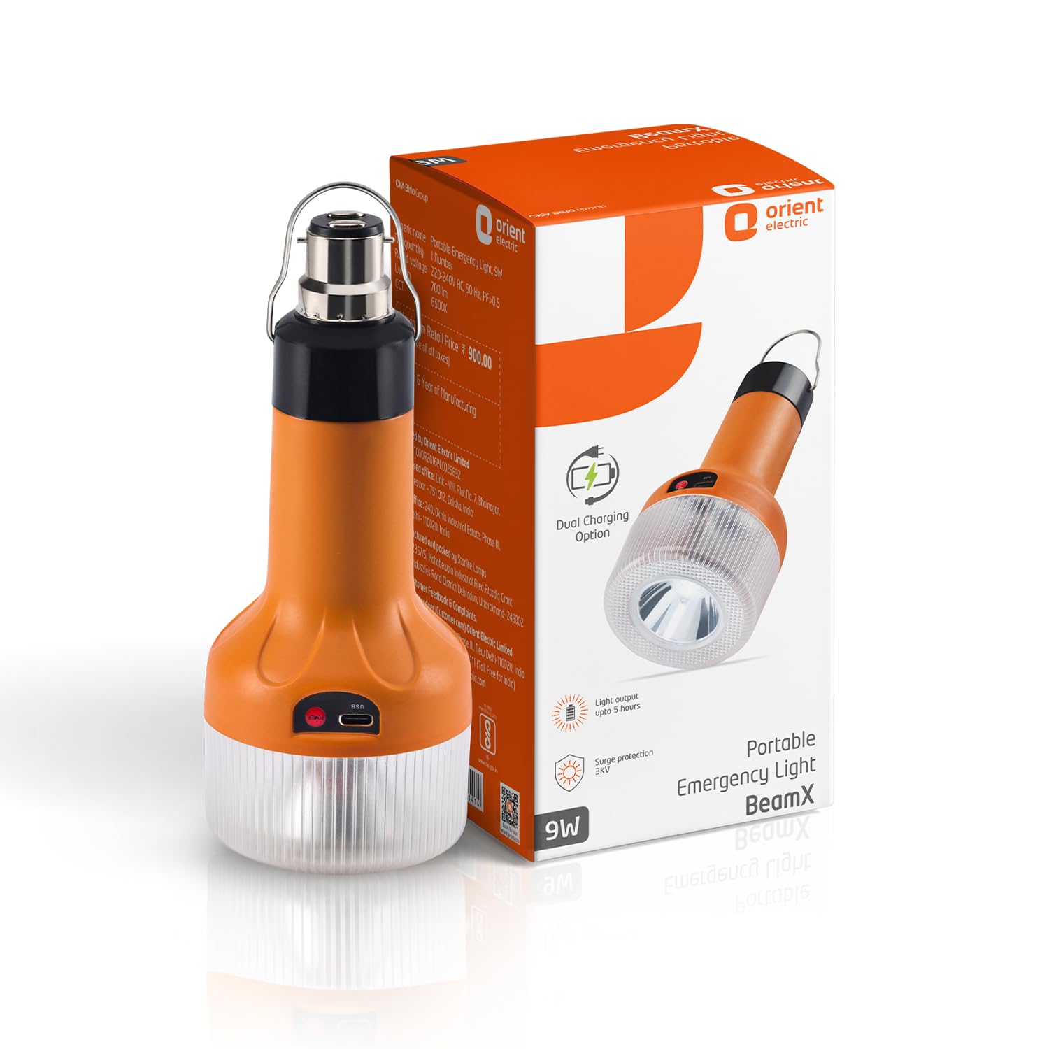 Orient Electric BeamX 9W Portable LED Torch with Bulb | Emergency