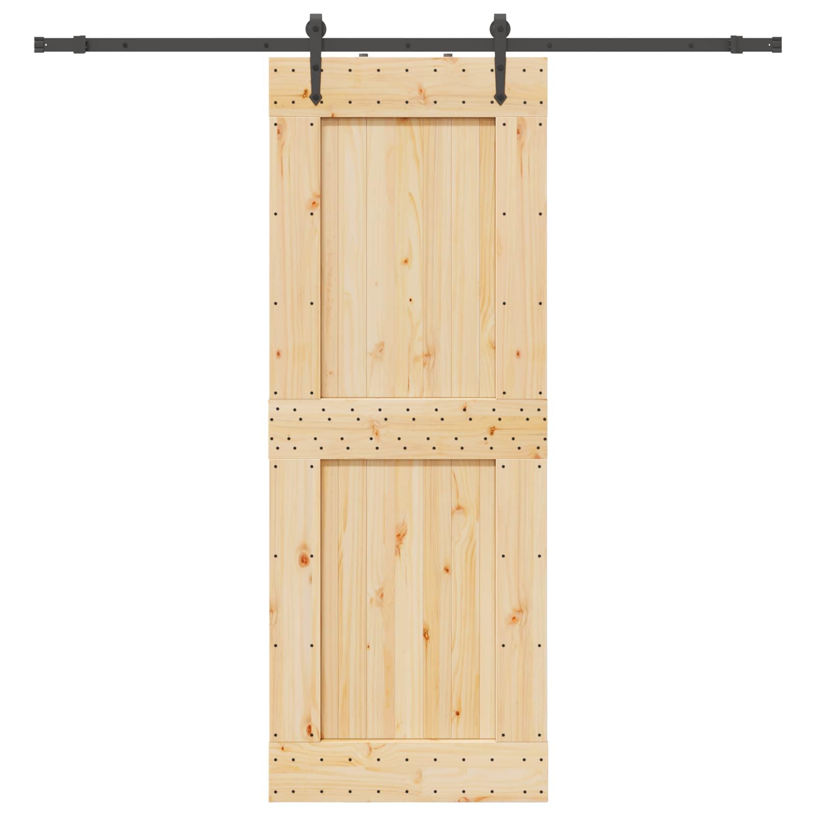 NARVIK - Porta scorrevole in legno di pino massiccio con sistema a binari, 85 x 210 cm, porta salvaspazio per interni