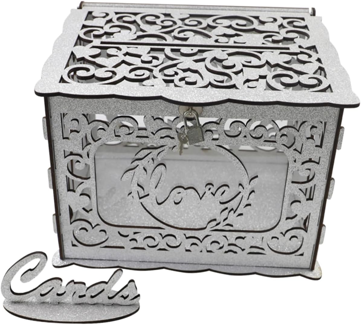 PRETYZOOM Wooden Hollow Glitter Card Box for Wedding Anniversary Greeting Cards without Lights for Event Decor