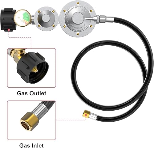 Miniatura 3 de Regulador de propano de dos etapas de 5 pies horizontal con medidor y regulador QCC de 2 etapas Conexión NPT hembra de 38 para tanque de 20-100