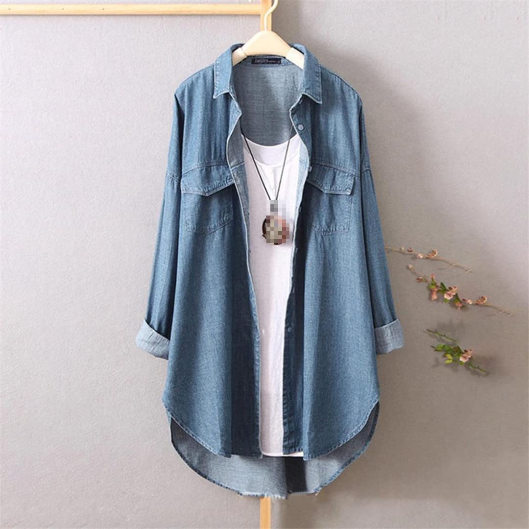 Camicia da donna a maniche lunghe con risvolto estivo tinta unita monopetto tinta unita