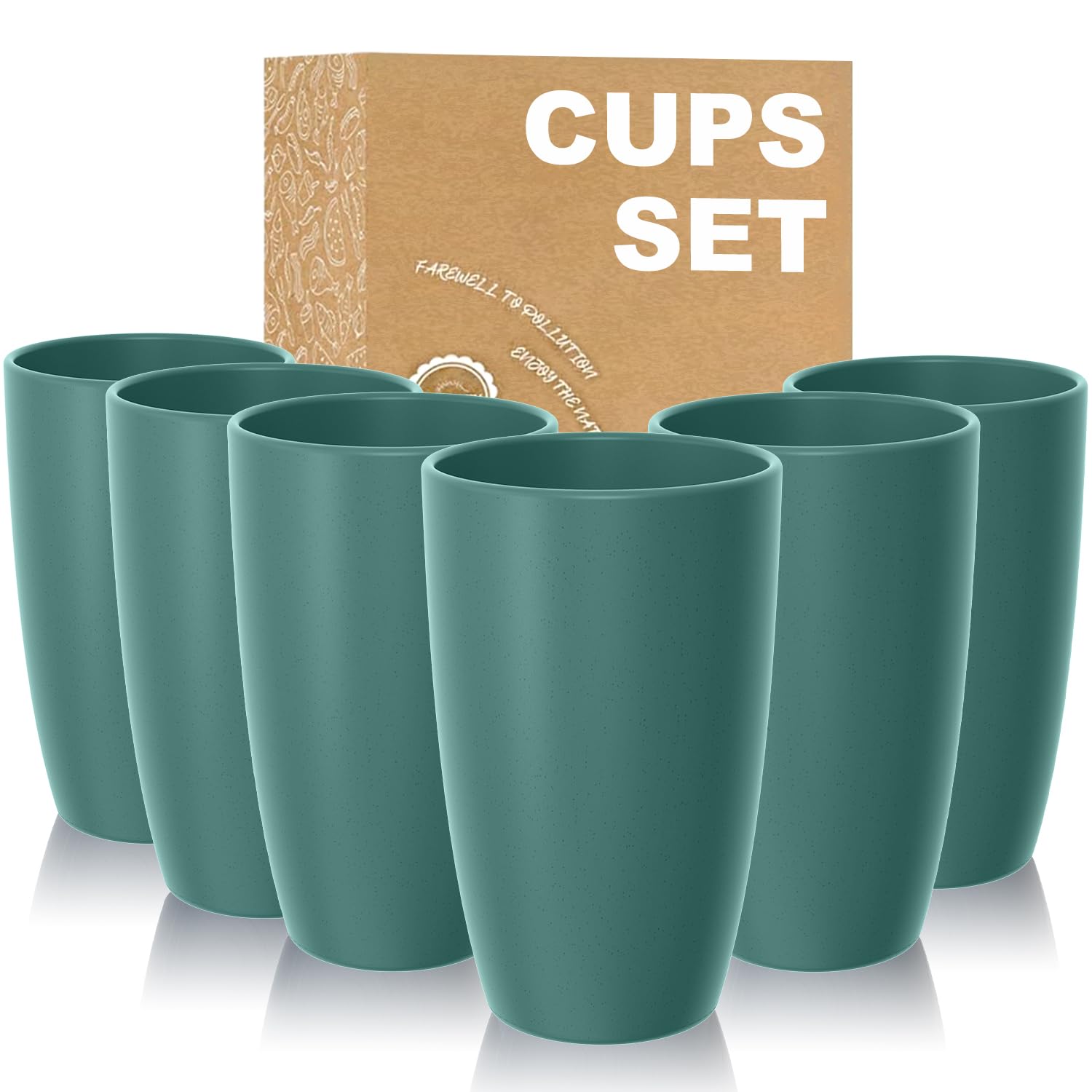 Wrova Plastic Cups 750 ml Unbreakable Tumbler Glasses Set of 6 Plastic Tumbler Lightweight Large Cups Sets for Daily Use, Parties and Camping - GreenColors