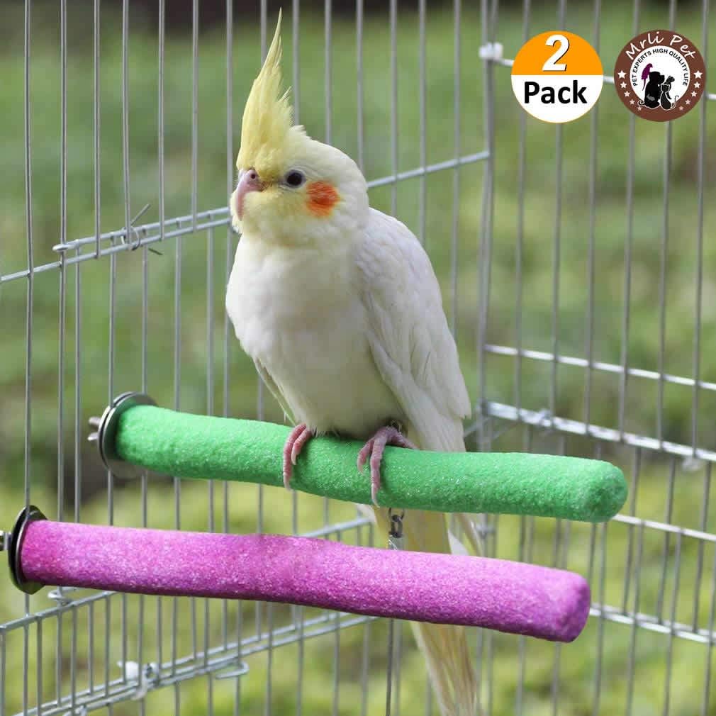 Mrli Pet 2 Pack Parrot Perches Bird Stand Natural Wood Quartz Sand Branches Nail