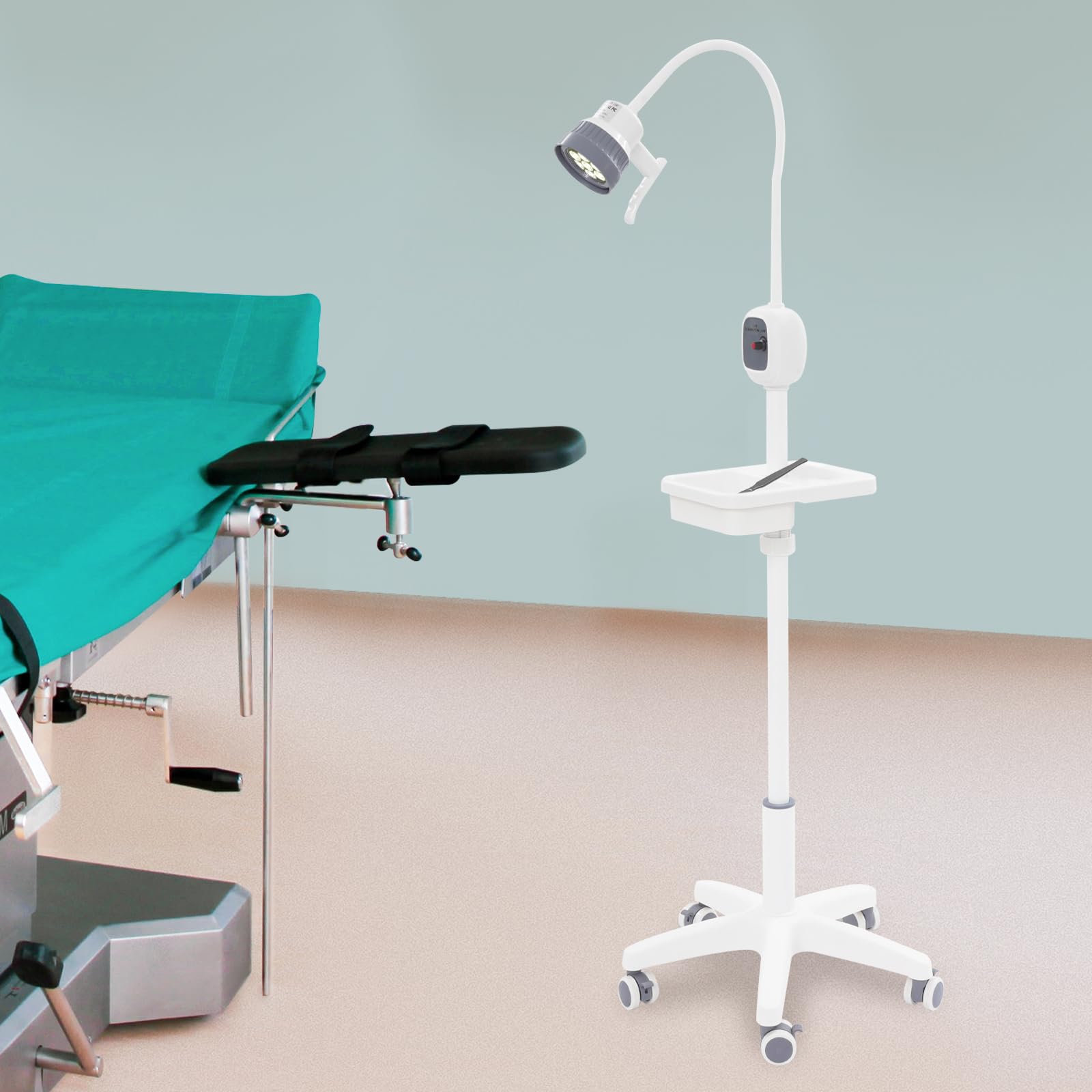 Medical Exam Lamp with Stand, Mobile LED Surgical Examination Lamp with 360° Rotation, Flexible Gooseneck Light, Floor Stand Oral Auxiliary Light for Dental Hospitals, Gynecology