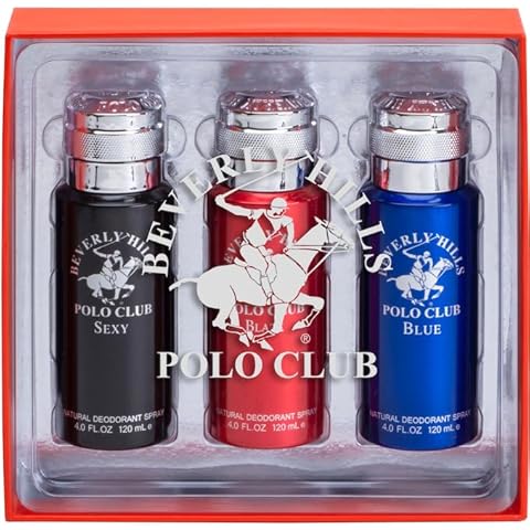 BHPC Men's Deodorant Body Spray Collection - 3 Piece Deodorizing Natural Body Spray Gift Set for Men - Beverly Hills Polo Club Long Lasting Odor Protection Deodorant - Sexy, Blaze and Blue (4 Oz Each) Cover