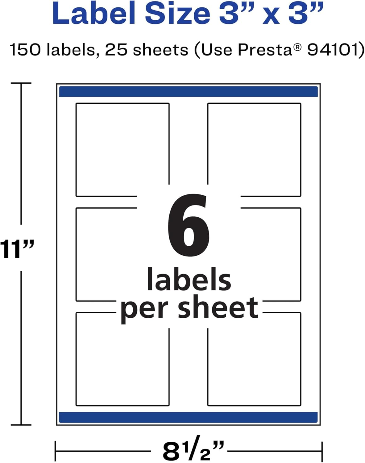 Avery Printable Durable White Square Labels, Sure Feed Technology, 3" x 3", Print-to-the-Edge, Waterproof Labels, Laser & Pigment-Based Inkjet Compatible, 150 Total