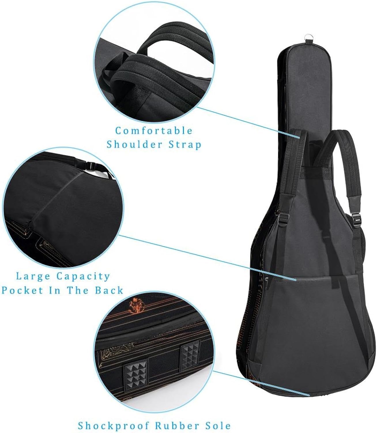 Acoustic Guitar Gig Bag 10mm Thick Padding, Soft Waterproof Guitar Case with Adjustable Backpack Straps for 40-42 Inch Guitar, Aesthetic Modern Whale Water and Full Moon