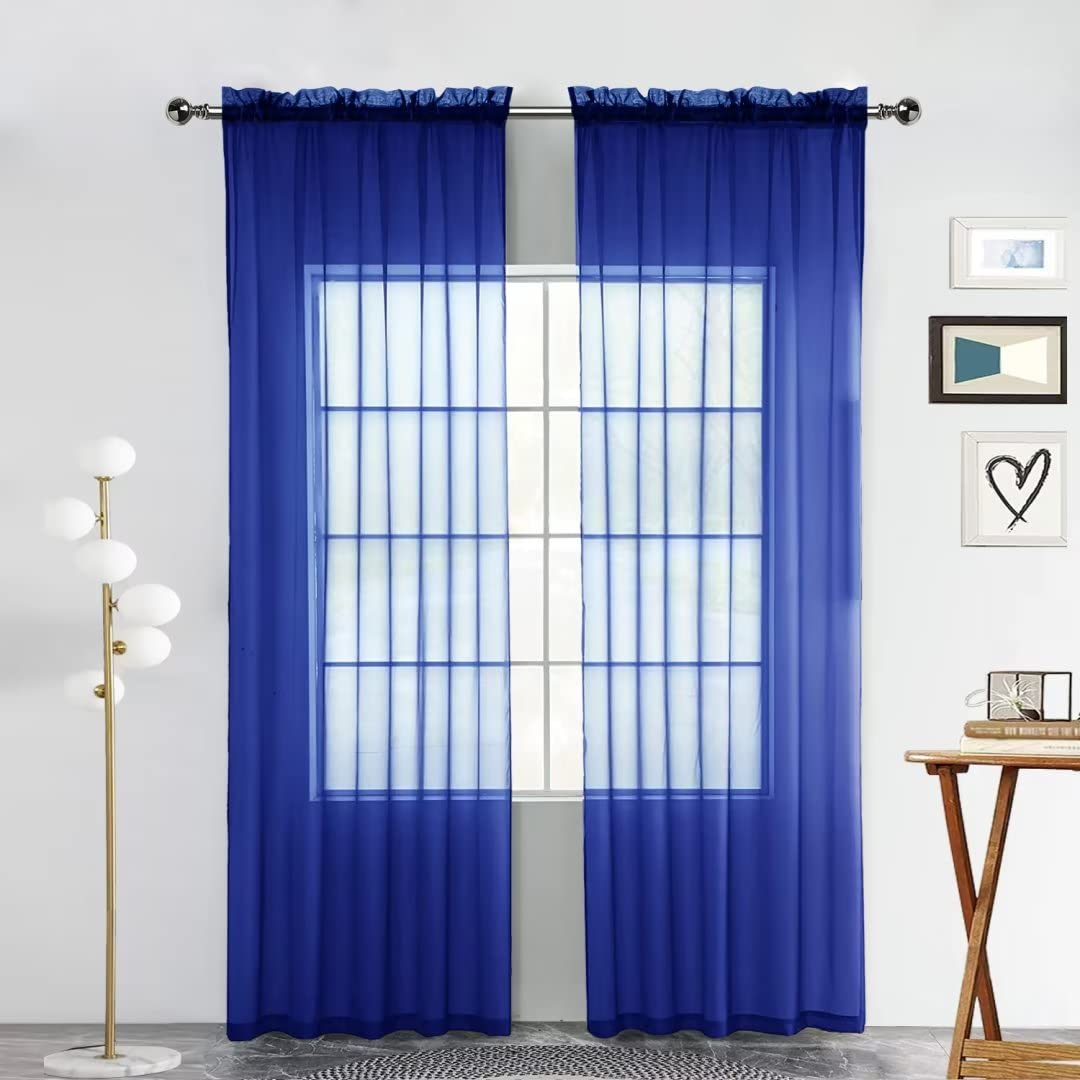 SpaceDresser Sheer Voile Window Treatment Rod Pocket Curtain Panels for Kitchen Bedroom Living Room Drapes Sunlight Filtering Privacy Semi Home Decor Assorted Colors Sizes (Sapphire, 52 W x 96 L) โ image 1