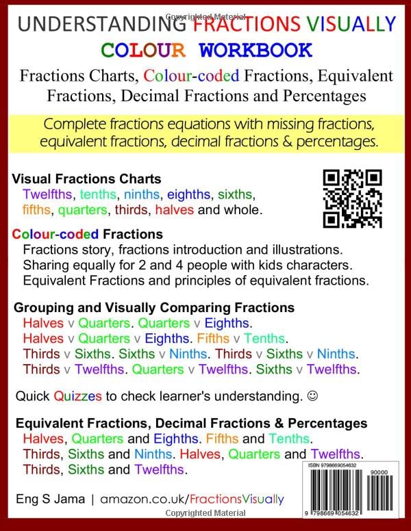 UNDERSTANDING FRACTIONS VISUALLY COLOUR WORKBOOK: Fractions Charts, Colour-coded Fractions, Equivalent Fractions, Decimal Fractions and Percentages - Image 2
