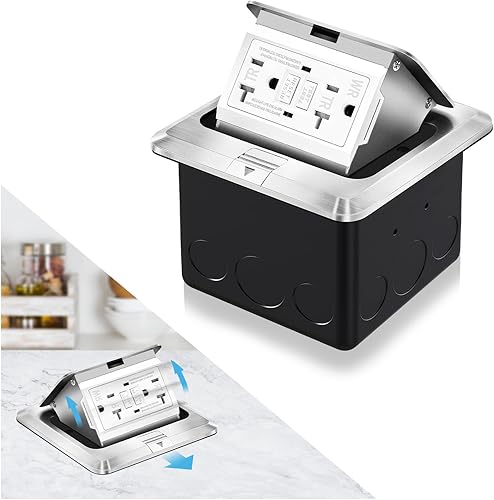 Vagueior Kit de toma de corriente eléctrica de piso empotrado, caja Covcer de toma de corriente impermeable, salida GFCI oculta + salida de