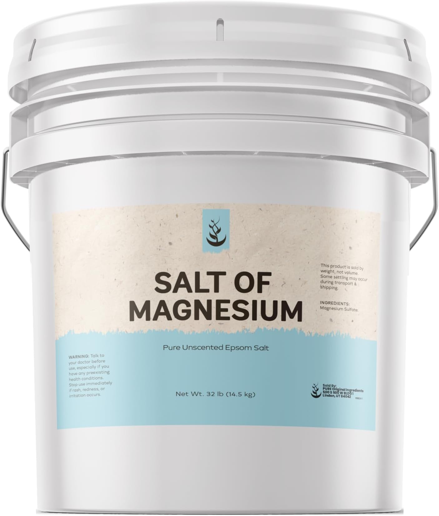 PURE ORIGINAL INGREDIENTS Organic Salt of Magnesium: Epsom Salt (3.5 Gallon Bucket, 32 lbs) by , USP & Food Grade, Unscented, Soothes Sore Muscles, Natural Exfoliant, Anti-Inflammatory