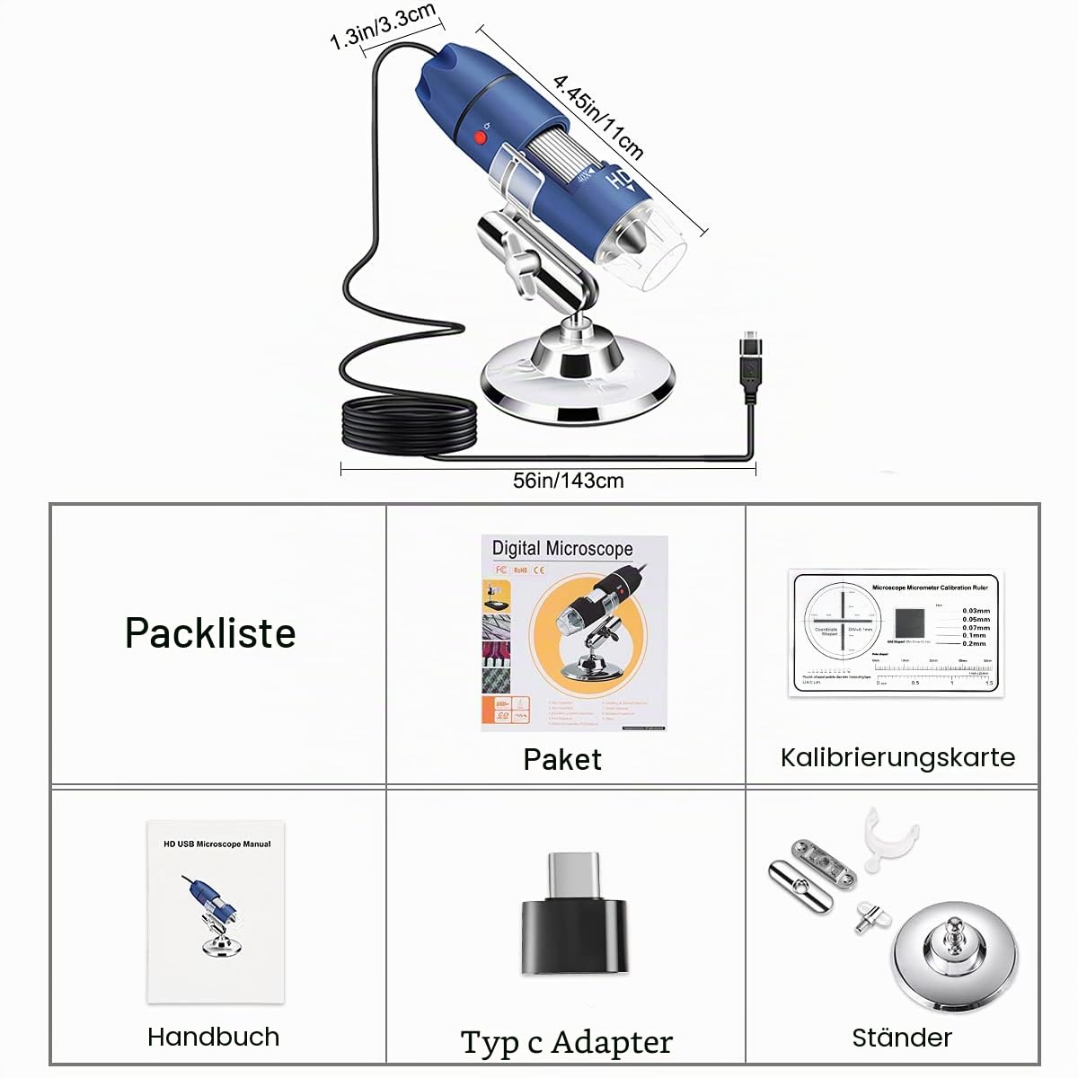 Jiusion 2K HD 2560x1440P USB Digitalmikroskop für Android Handy und Tablet Windows Mac Linux, 40X bis 1000X Vergrößerung Mini Endoskop Handheld Kamera für Coin Facial Skin Scalp FA