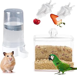 4Pcs Bird Feeder Water Dispenser, Bird Feeder and Drinker Set, Automatic Bird Feeder for Cage, Hanging Bird Food Bowl, Bird Cage Accessories for Hamsters, Pigeons, Parrot and Small Animal (E)