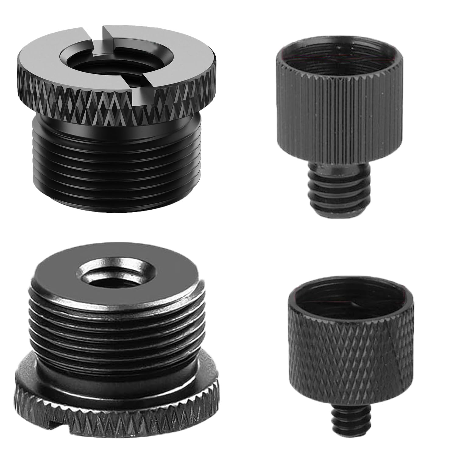 Mic Stand Adapter Set, 4pcs Mic Screw Adapter Thread for Microphone Stand Mount to Camera Tripod, Black